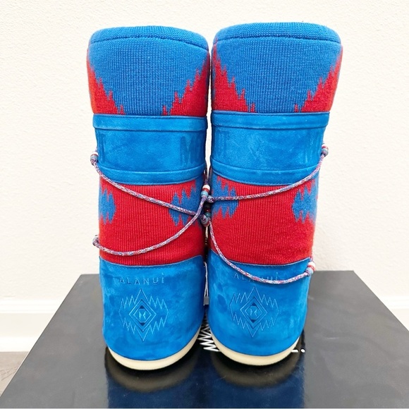 NEW ALANUI X MOON BOOT Icon Knit Jacquard Red Azure Wool Boots Size 8-9.5 - Picture 15 of 16